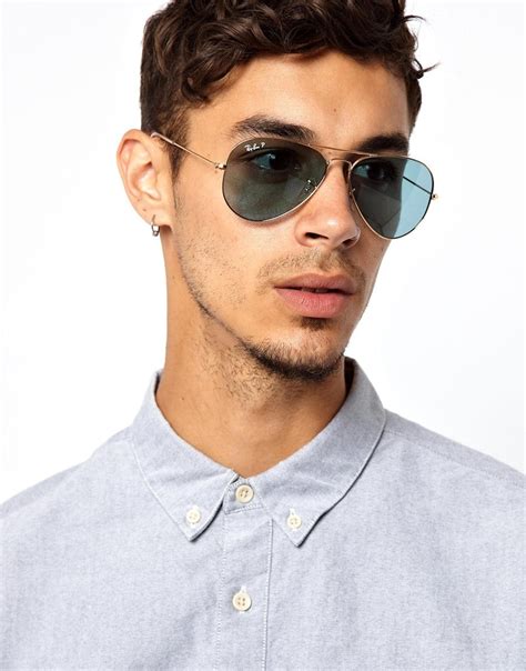 Ray Ban Polarized Aviator Sunglasses In Blue For Men Lyst