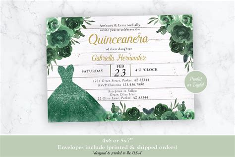 Invitación A Quinceañera Verde Esmeralda Invitación Verde Etsy México