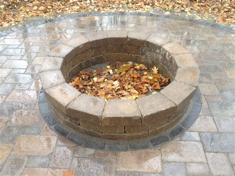 Fire Pit In The Woodsbrick Paver Patio And Tumbled Paver Stone Fire