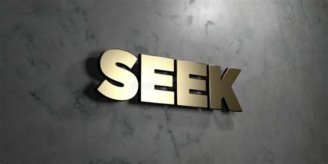 Seek Gold Sign Mounted On Glossy Marble Wall 3d Rendered Royalty