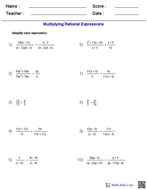 Topic wise:algebraic expression preparation in the form of question & answer. Multiplying Rational Expressions Worksheets | Rational ...