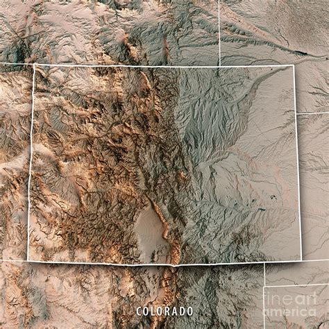 Colorado State Usa 3d Render Topographic Map Neutral Border Digital Art By Frank Ramspott