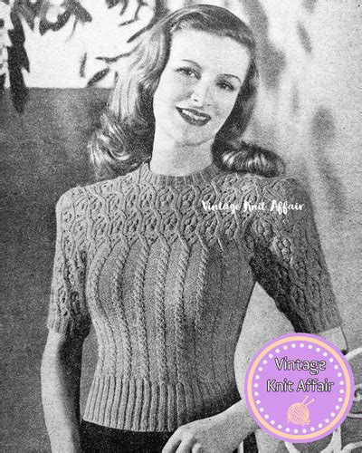 1940s Ladies Cable Bramble Stitch Jumper Vintage Knit Affair