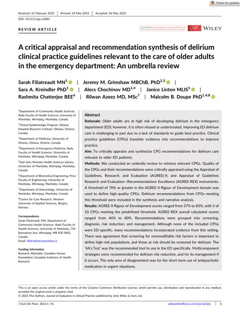 Pdf A Critical Appraisal And Recommendation Synthesis Of Delirium Clinical Practice Guidelines