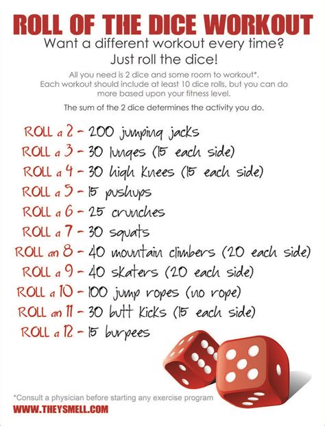 Roll Of The Dice Workout Gladiator Workout Workout Games Exercise