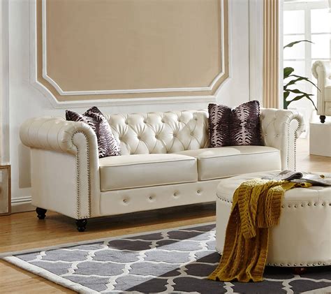 Mcferran Sf1802 Traditional White Pu Material Living Room Sofa Set 3pcs