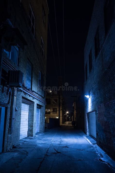 Dark And Eerie City Alley At Night Stock Image Image Of Dramatic