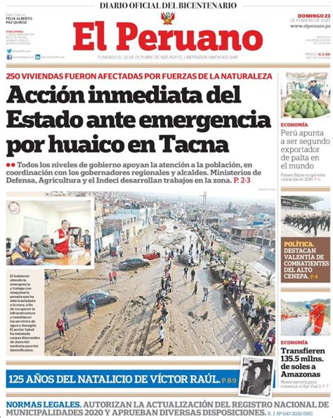 Periódico El Peruano Perú Periódicos De Perú Edición De Domingo 23