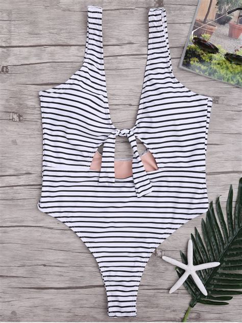 Cut Out High Leg One Piece Swimsuit White And Black One Pieces S Zaful