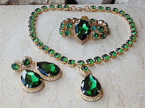 Emerald Jewelry Set Gold Green Set Gold Bridal T Bridal Etsy