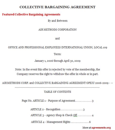 Collective Bargaining Agreement Agreements Business And Legal Agreements