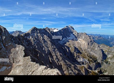 Mount Zugspitze In Bavarian Alps Germany Alpspitze Is The Highest