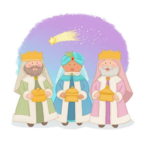 Three Wise Men Kings With Ts For Baby Jesus In Nativity Stock