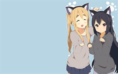 2girls Animal Ears Black Hair Blonde Hair Blue Blush Brown Eyes Kisuke