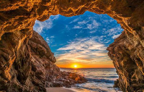 Cave Sunset Sea Hd Nature 4k Wallpapers Images Backgrounds Photos