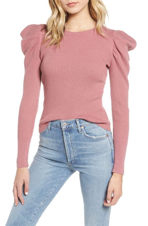 Splendid Cashmere Allstone Puff Sleeve Sweater In Pink Lyst