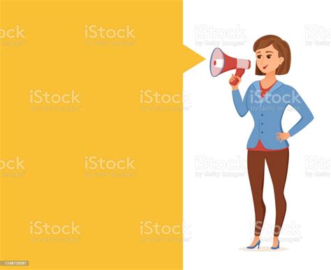 Woman Holding Loudspeaker Calling For Attention Vector Cartoon