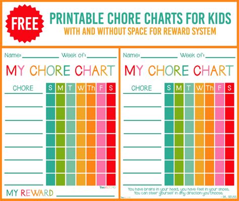 Handy Chores Chart Printable Weaver Website