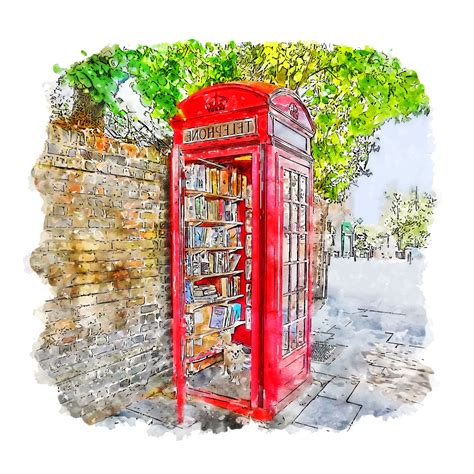 London Telephone Box Watercolor Sketch Hand Drawn Illustration 9879022