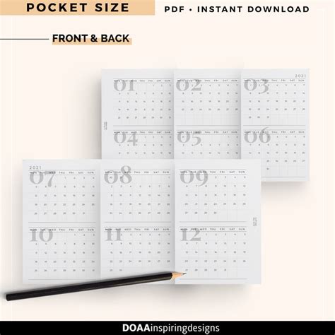 Pocket Size 2021 Foldout Planner Printable Yearly Calendar Etsy