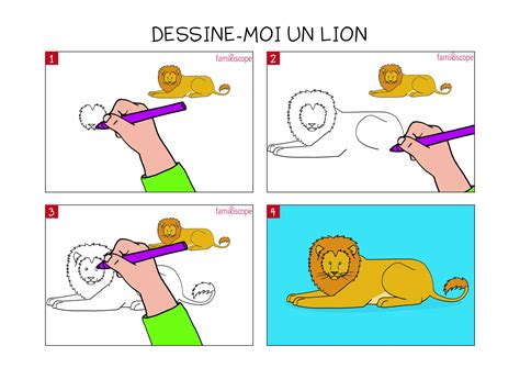 Apprendre Dessiner Un Lion En Tapes Dessin Lion Comment
