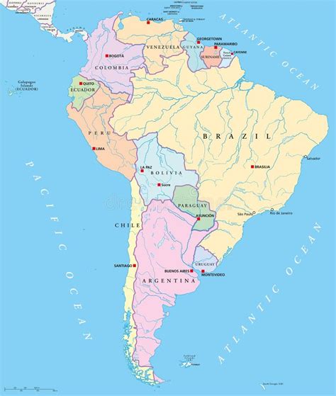The Americas Single States Political Map With Nationa