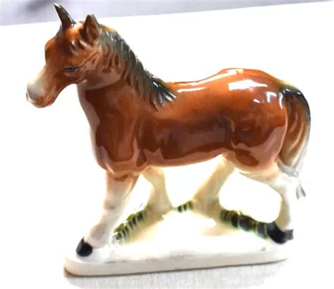 Vintage Ceramic Porcelain Horse Figurine Made In Japan Brown And White 7