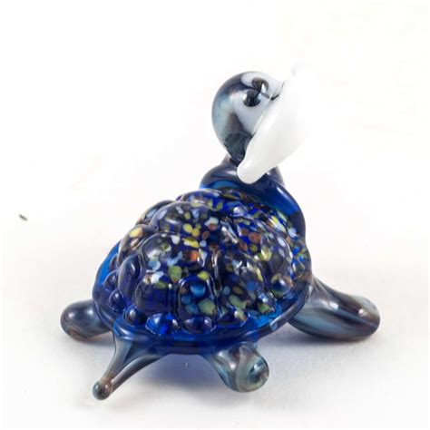 Glass Jolly Turtle Figurine Blown Glass Turtle Miniature Etsy