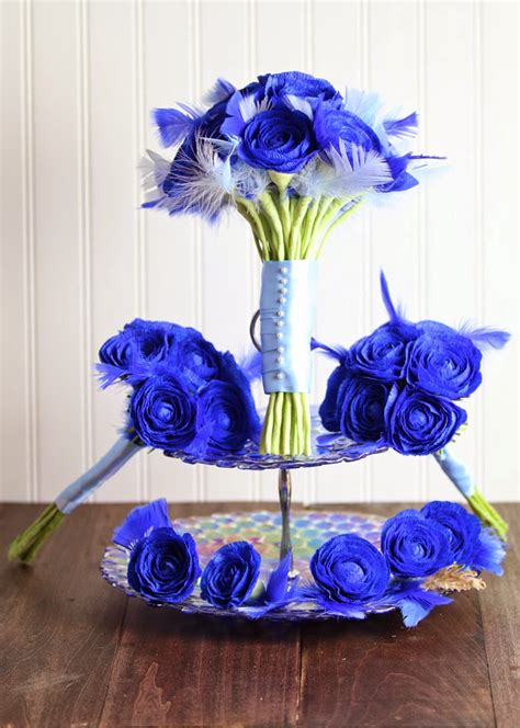 Royal Blue Wedding Bouquet In Paper For A Bride Handmade