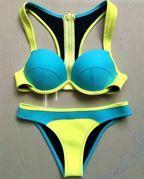Newest Zipper Patchwork Neoprene Bikini Women S Push Up Bikini Set