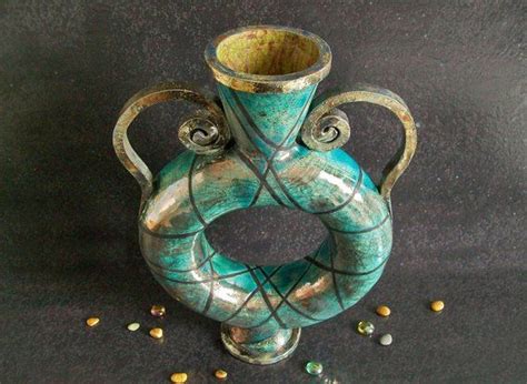 Vaso In Ceramica Raku A Ciambella Con Manici E Decorazione Etsy