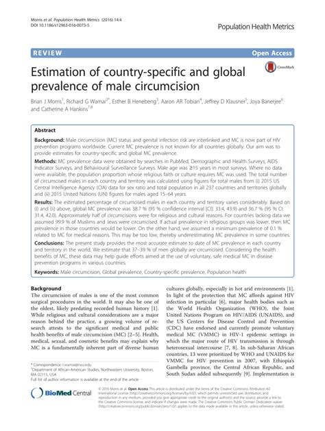 Pdf Estimation Of Country Specific And Global Prevalence Of Male Circumcision