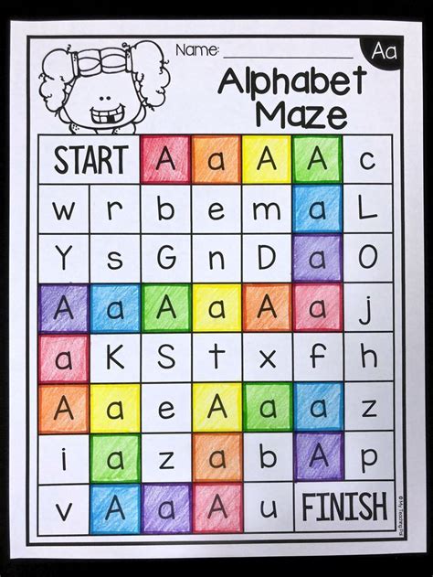 Alphabet maze worksheets. Students color the lower and uppercase letter