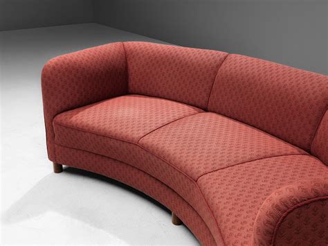 Danish Curved Sofa In Floral Red Upholstery For Sale At 1stdibs Red