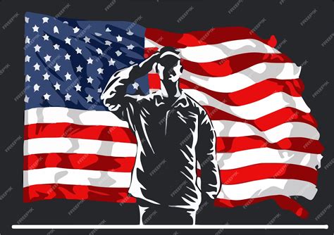 Premium Vector Vector Silhouette Soldiers Saluting The United States Flag