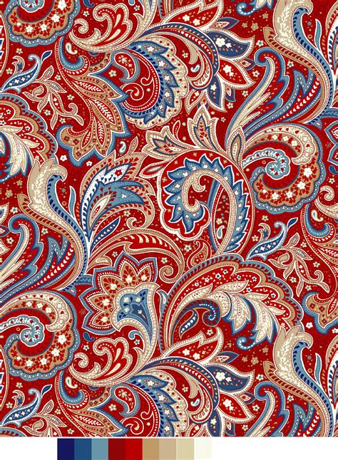 Rtc Fabrics 100 Cotton 44 Wide Laurens Floral Paisley Red Print