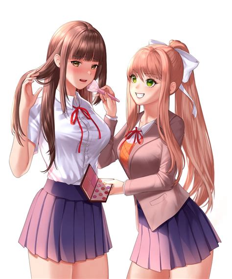Monika And Protagonist Doki Doki Literature Club Drawn By Potetos