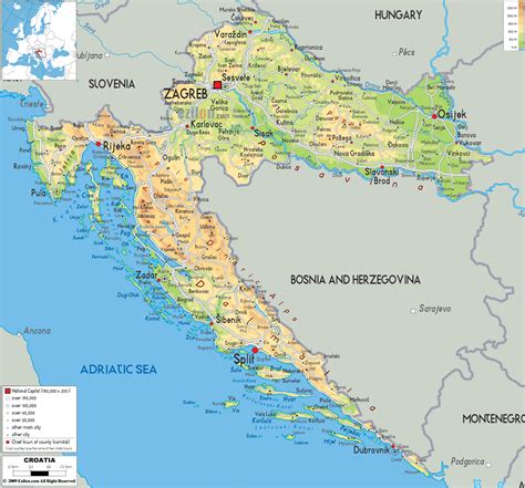 Physical Map Of Croatia Ezilon Maps