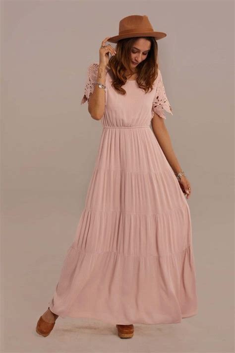 Pink Short Sleeve Round Neck Elastic Waist Maxi Dress Dresses Maxi