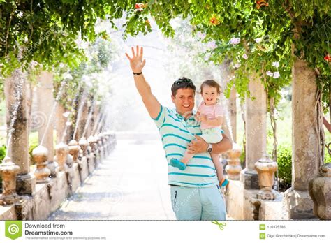 Father With A Daughter In Alfabia Gardens In Mallorca Stock Image