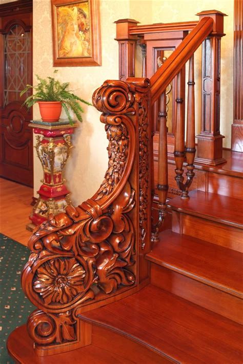 Another beautiful yet simple wooden staircase. fantastic carving wood stairs handrail | Wood stairs, Wood ...