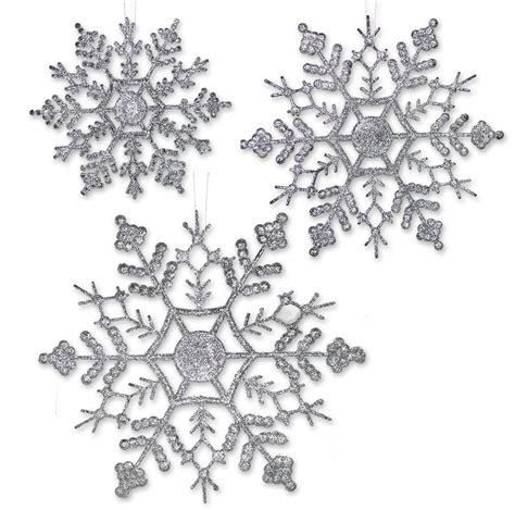 36pcs New Silver Glitter Snowflakes 36 Assorted Sized Snowflake