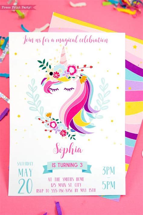 Unicorn Invitation Printable Unicorn Party Unicorn Birthday