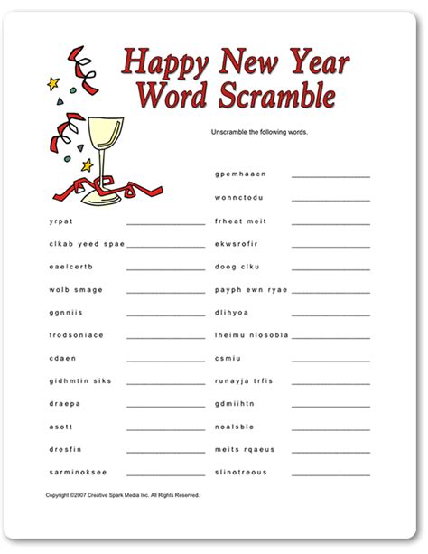 printable new years games new year words new year s games word scramble