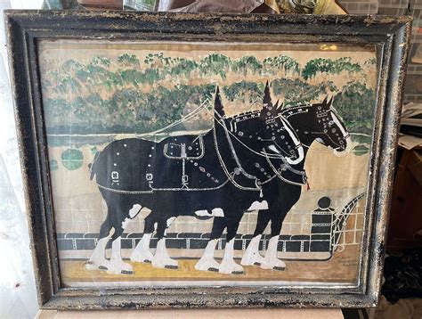 Vintage Scottish Folk Art Naive Horse Painting By Geo Scott In