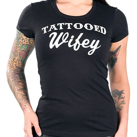 Cartel Ink Womens Tattooed Wifey Girls T Shirt Black Twomen05472 1790 Girls Tshirts T