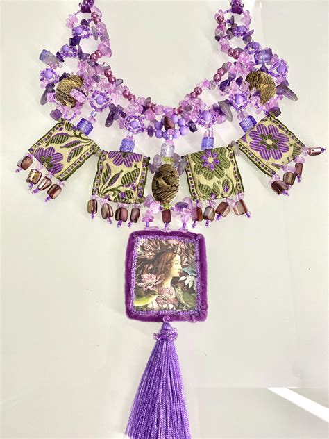 Unique Handmade Violet Mixed Media Statement Necklace Violla With