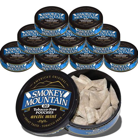 Smokey Mountain Pouches Arctic Mint 10 Can Box Nicotine Free And