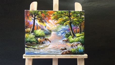 14607 Deer Drinking Stream Water Acrylics Painting Water Acrylic