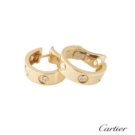 Cartier Yellow Gold Diamond Love Hoop Earrings Rich Diamonds
